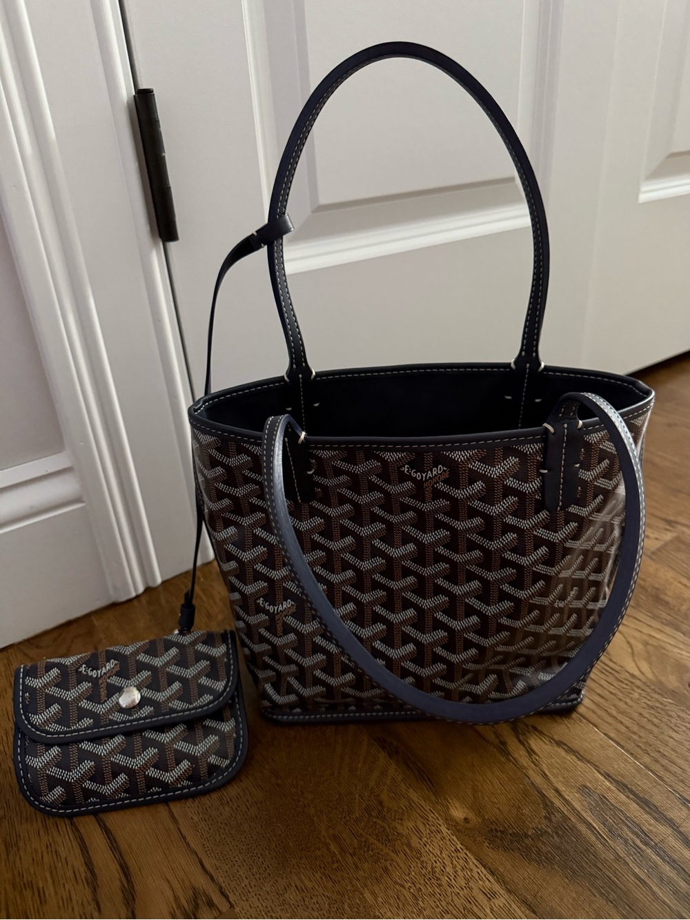 Goyard Navy and Brown St. Louis Coated Canvas Tote with Pouch